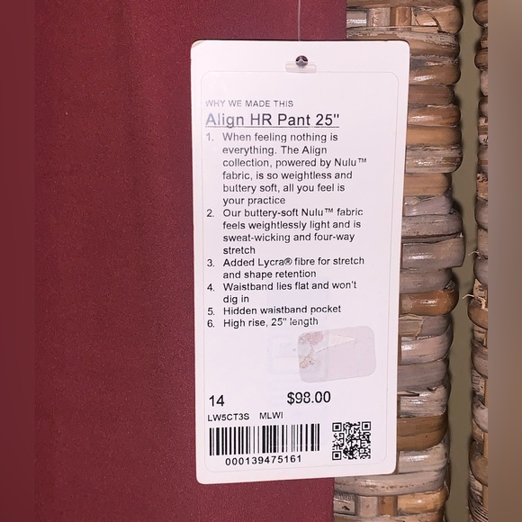 #118 NWT Lululemon Align High-Rise Pant 25"
Mulled Wine Sz 14 - Picture 6 of 10